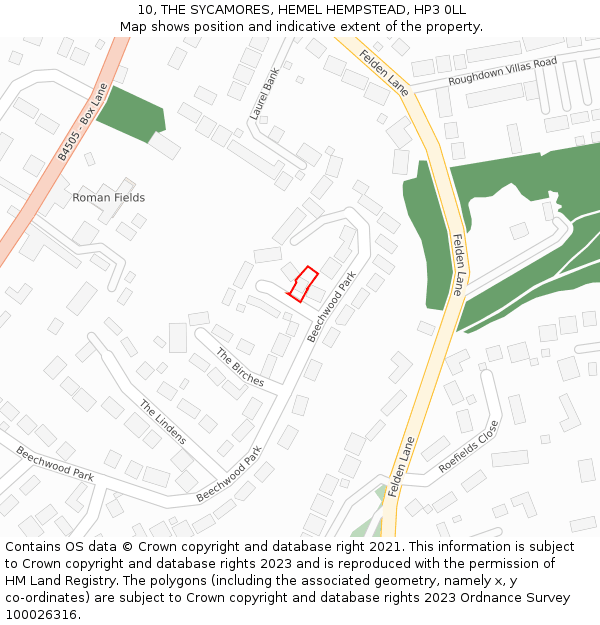 10, THE SYCAMORES, HEMEL HEMPSTEAD, HP3 0LL: Location map and indicative extent of plot