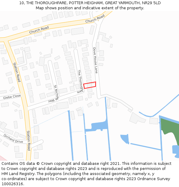 10, THE THOROUGHFARE, POTTER HEIGHAM, GREAT YARMOUTH, NR29 5LD: Location map and indicative extent of plot