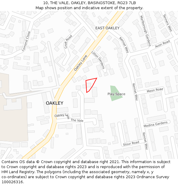 10, THE VALE, OAKLEY, BASINGSTOKE, RG23 7LB: Location map and indicative extent of plot