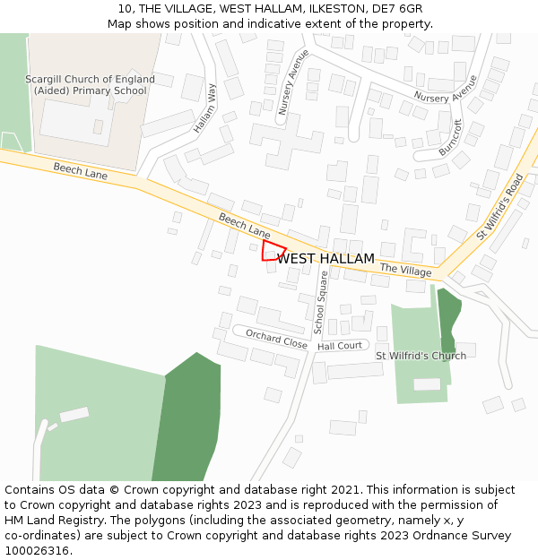 10, THE VILLAGE, WEST HALLAM, ILKESTON, DE7 6GR: Location map and indicative extent of plot