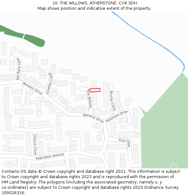 10, THE WILLOWS, ATHERSTONE, CV9 3DH: Location map and indicative extent of plot