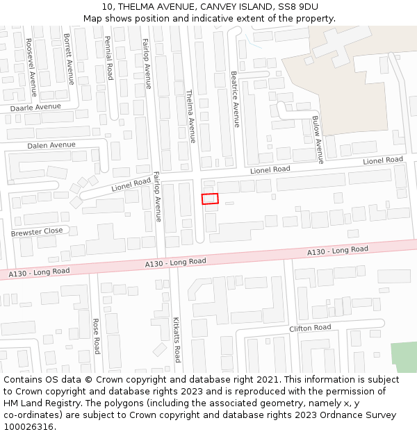 10, THELMA AVENUE, CANVEY ISLAND, SS8 9DU: Location map and indicative extent of plot