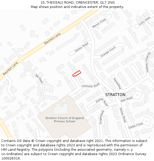 10, THESSALY ROAD, CIRENCESTER, GL7 2NG: Location map and indicative extent of plot