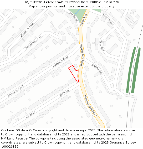 10, THEYDON PARK ROAD, THEYDON BOIS, EPPING, CM16 7LW: Location map and indicative extent of plot