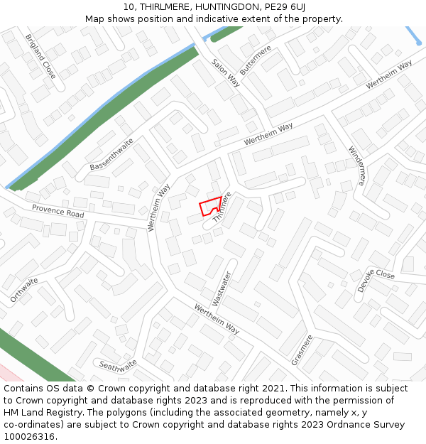 10, THIRLMERE, HUNTINGDON, PE29 6UJ: Location map and indicative extent of plot