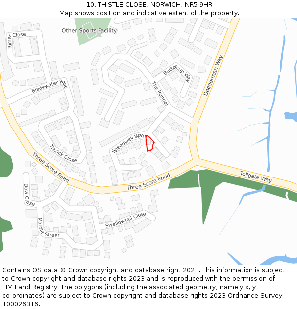 10, THISTLE CLOSE, NORWICH, NR5 9HR: Location map and indicative extent of plot