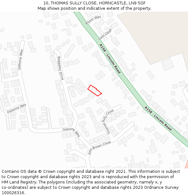 10, THOMAS SULLY CLOSE, HORNCASTLE, LN9 5GF: Location map and indicative extent of plot