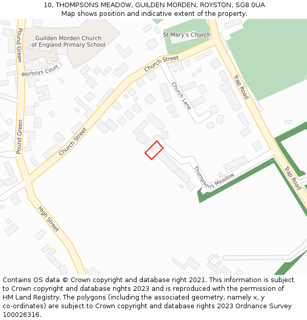 10, THOMPSONS MEADOW, GUILDEN MORDEN, ROYSTON, SG8 0UA: Location map and indicative extent of plot