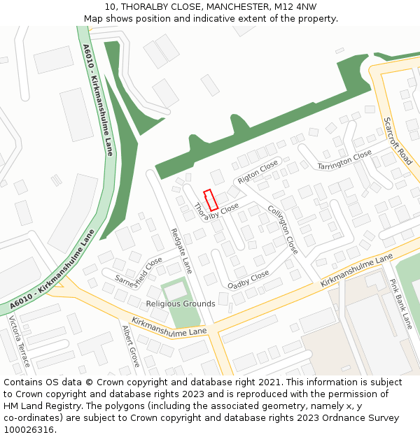 10, THORALBY CLOSE, MANCHESTER, M12 4NW: Location map and indicative extent of plot