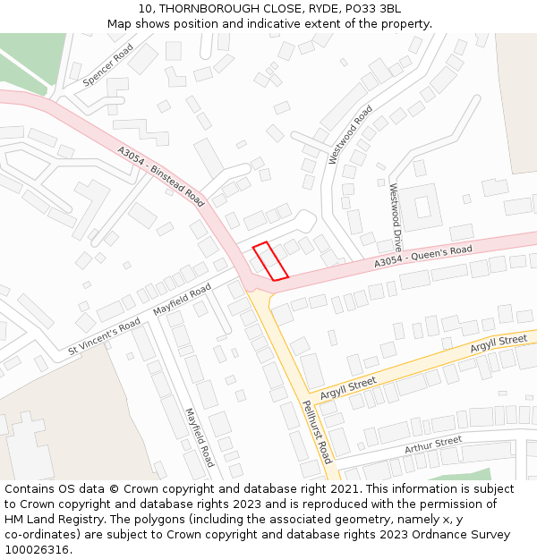 10, THORNBOROUGH CLOSE, RYDE, PO33 3BL: Location map and indicative extent of plot