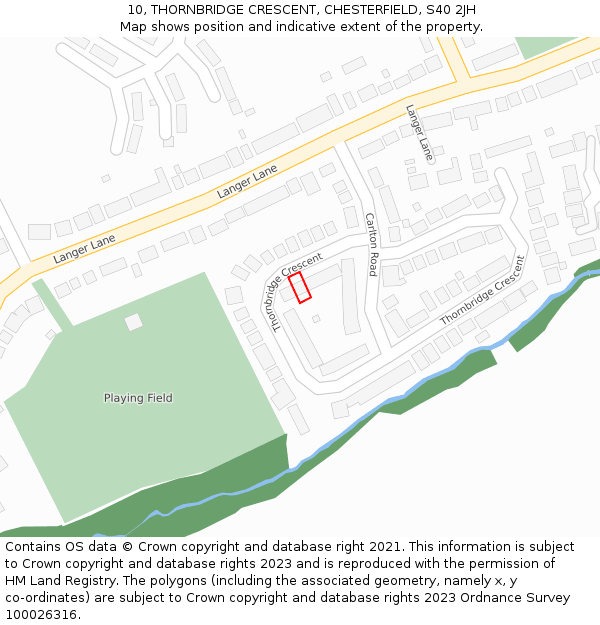 10, THORNBRIDGE CRESCENT, CHESTERFIELD, S40 2JH: Location map and indicative extent of plot