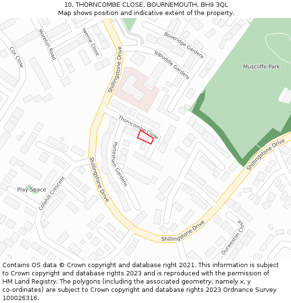 10, THORNCOMBE CLOSE, BOURNEMOUTH, BH9 3QL: Location map and indicative extent of plot