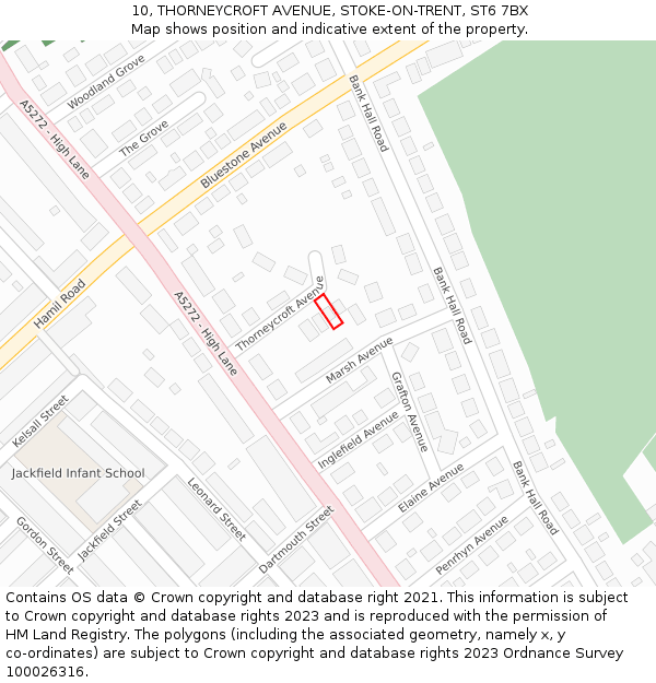 10, THORNEYCROFT AVENUE, STOKE-ON-TRENT, ST6 7BX: Location map and indicative extent of plot
