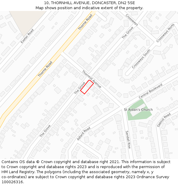 10, THORNHILL AVENUE, DONCASTER, DN2 5SE: Location map and indicative extent of plot