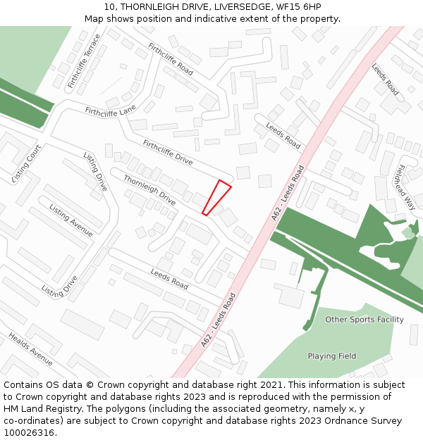 10, THORNLEIGH DRIVE, LIVERSEDGE, WF15 6HP: Location map and indicative extent of plot