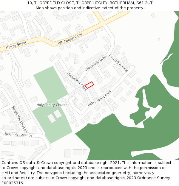 10, THORPEFIELD CLOSE, THORPE HESLEY, ROTHERHAM, S61 2UT: Location map and indicative extent of plot