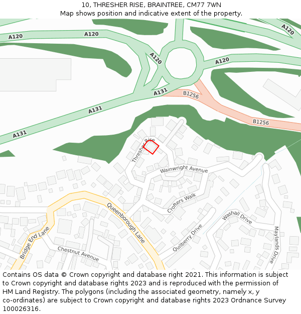 10, THRESHER RISE, BRAINTREE, CM77 7WN: Location map and indicative extent of plot