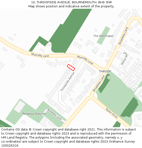 10, THROOPSIDE AVENUE, BOURNEMOUTH, BH9 3NR: Location map and indicative extent of plot
