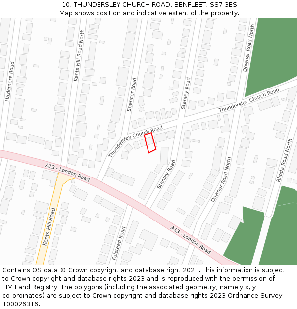 10, THUNDERSLEY CHURCH ROAD, BENFLEET, SS7 3ES: Location map and indicative extent of plot