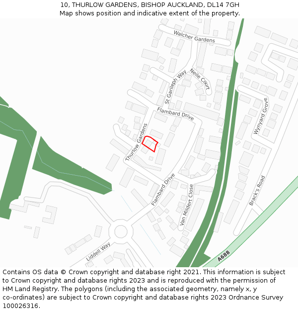 10, THURLOW GARDENS, BISHOP AUCKLAND, DL14 7GH: Location map and indicative extent of plot