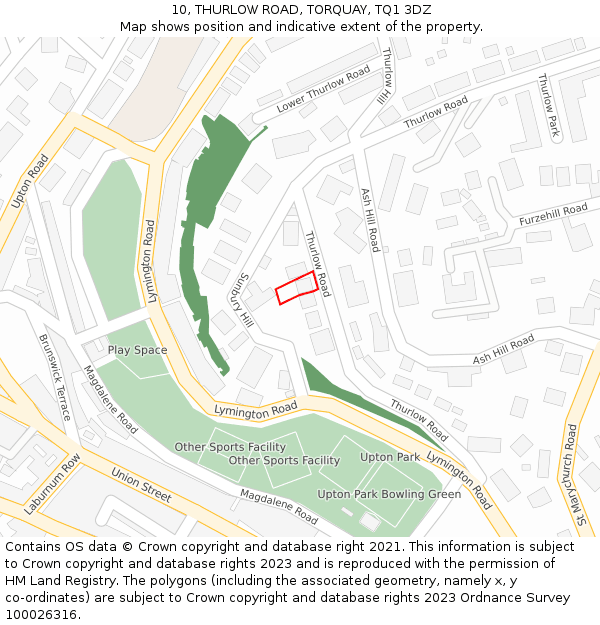 10, THURLOW ROAD, TORQUAY, TQ1 3DZ: Location map and indicative extent of plot