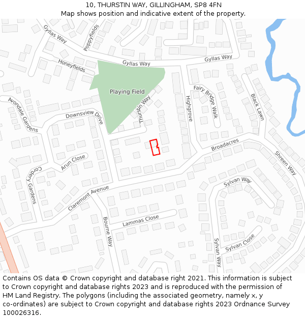 10, THURSTIN WAY, GILLINGHAM, SP8 4FN: Location map and indicative extent of plot