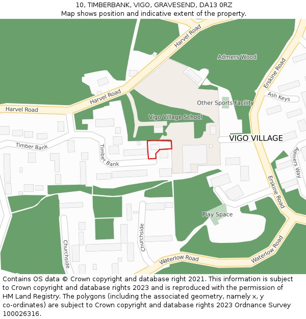 10, TIMBERBANK, VIGO, GRAVESEND, DA13 0RZ: Location map and indicative extent of plot