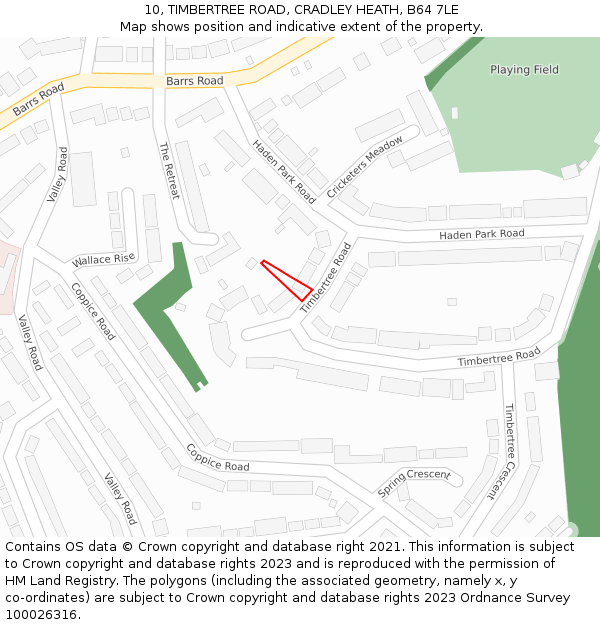 10, TIMBERTREE ROAD, CRADLEY HEATH, B64 7LE: Location map and indicative extent of plot