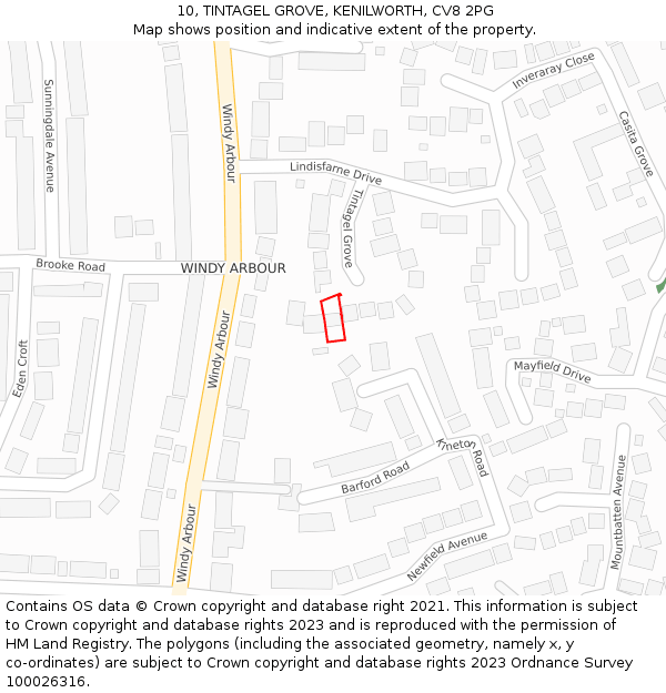 10, TINTAGEL GROVE, KENILWORTH, CV8 2PG: Location map and indicative extent of plot