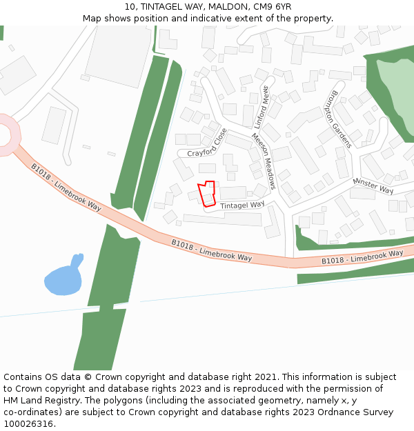 10, TINTAGEL WAY, MALDON, CM9 6YR: Location map and indicative extent of plot