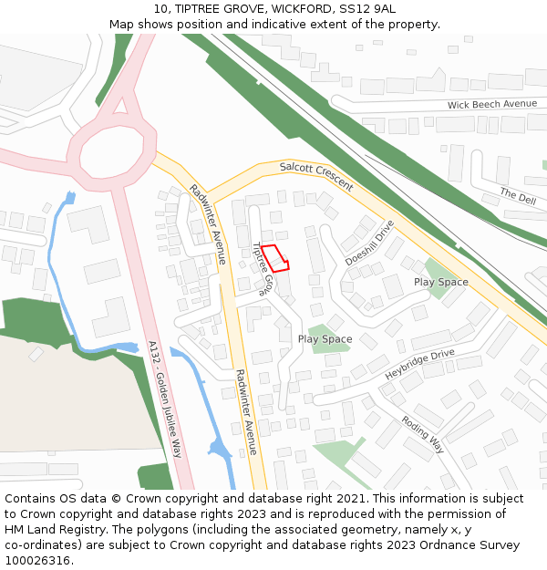 10, TIPTREE GROVE, WICKFORD, SS12 9AL: Location map and indicative extent of plot