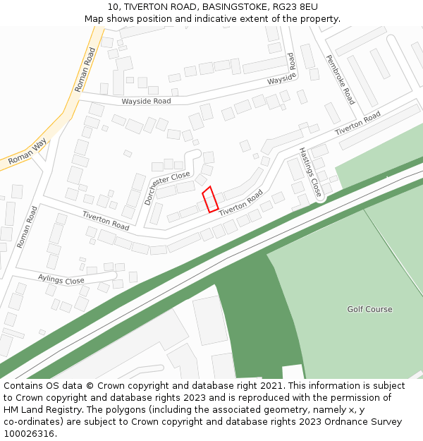 10, TIVERTON ROAD, BASINGSTOKE, RG23 8EU: Location map and indicative extent of plot