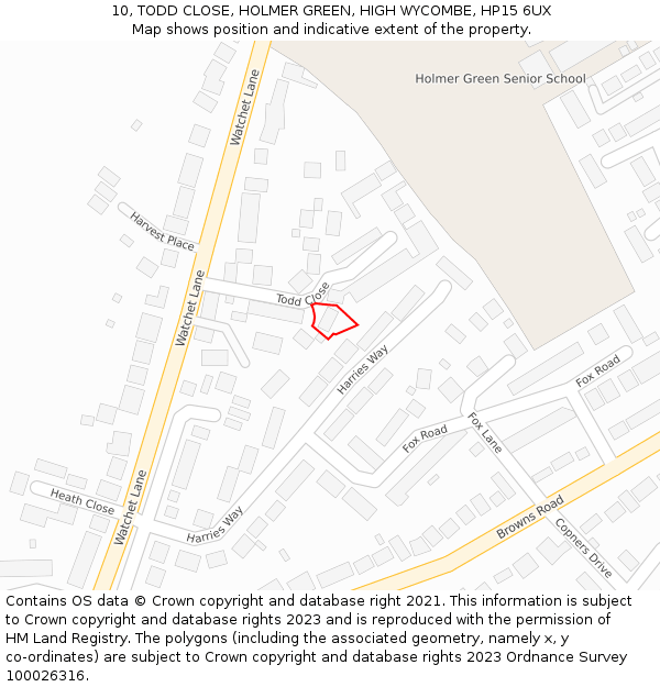 10, TODD CLOSE, HOLMER GREEN, HIGH WYCOMBE, HP15 6UX: Location map and indicative extent of plot