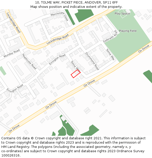 10, TOLME WAY, PICKET PIECE, ANDOVER, SP11 6FF: Location map and indicative extent of plot