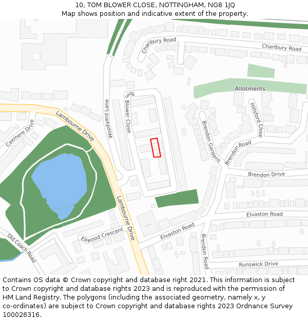 10, TOM BLOWER CLOSE, NOTTINGHAM, NG8 1JQ: Location map and indicative extent of plot