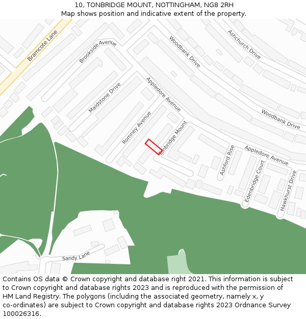 10, TONBRIDGE MOUNT, NOTTINGHAM, NG8 2RH: Location map and indicative extent of plot