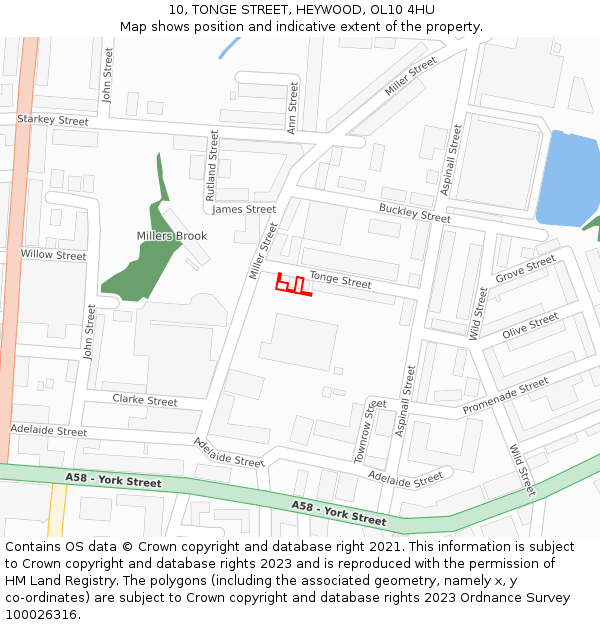 10, TONGE STREET, HEYWOOD, OL10 4HU: Location map and indicative extent of plot