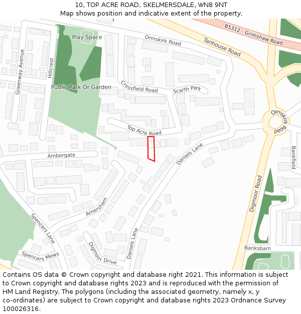 10, TOP ACRE ROAD, SKELMERSDALE, WN8 9NT: Location map and indicative extent of plot