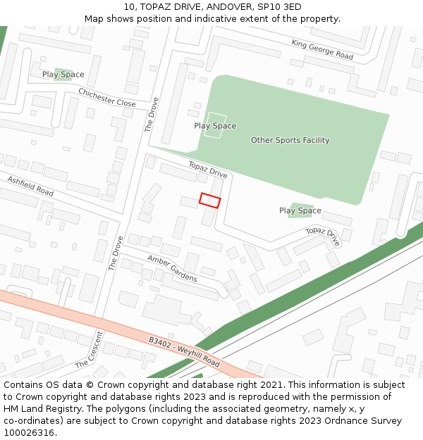 10, TOPAZ DRIVE, ANDOVER, SP10 3ED: Location map and indicative extent of plot