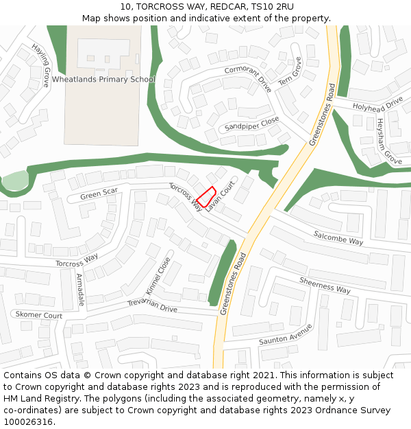 10, TORCROSS WAY, REDCAR, TS10 2RU: Location map and indicative extent of plot