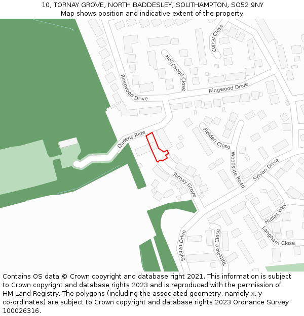 10, TORNAY GROVE, NORTH BADDESLEY, SOUTHAMPTON, SO52 9NY: Location map and indicative extent of plot