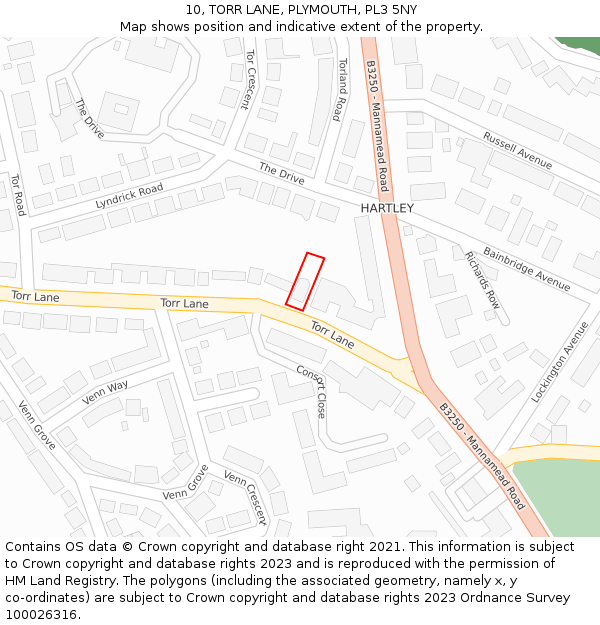 10, TORR LANE, PLYMOUTH, PL3 5NY: Location map and indicative extent of plot