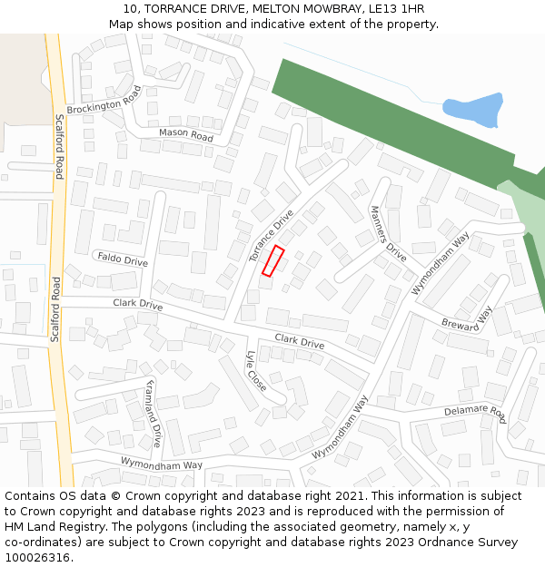 10, TORRANCE DRIVE, MELTON MOWBRAY, LE13 1HR: Location map and indicative extent of plot