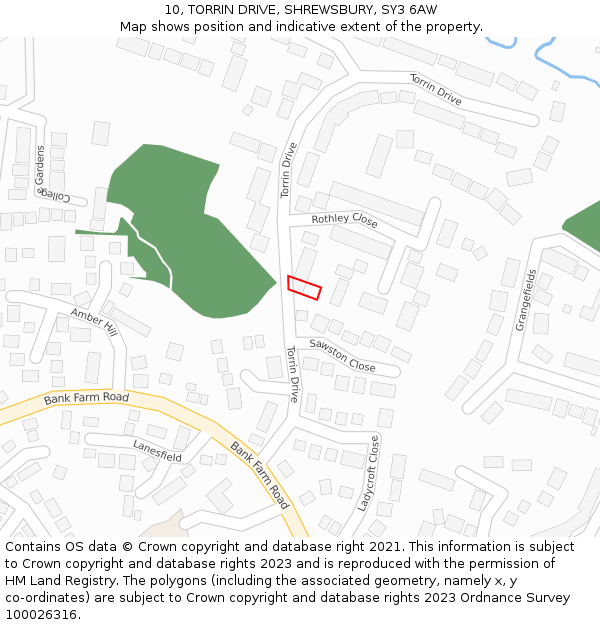 10, TORRIN DRIVE, SHREWSBURY, SY3 6AW: Location map and indicative extent of plot