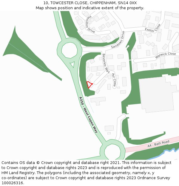 10, TOWCESTER CLOSE, CHIPPENHAM, SN14 0XX: Location map and indicative extent of plot