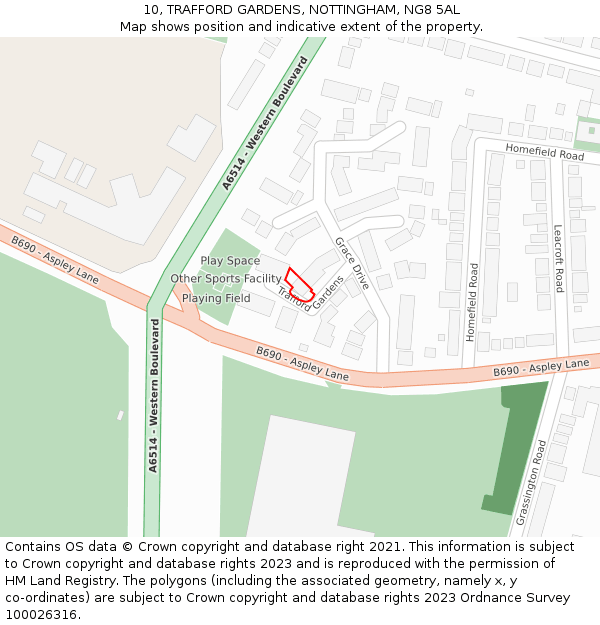 10, TRAFFORD GARDENS, NOTTINGHAM, NG8 5AL: Location map and indicative extent of plot