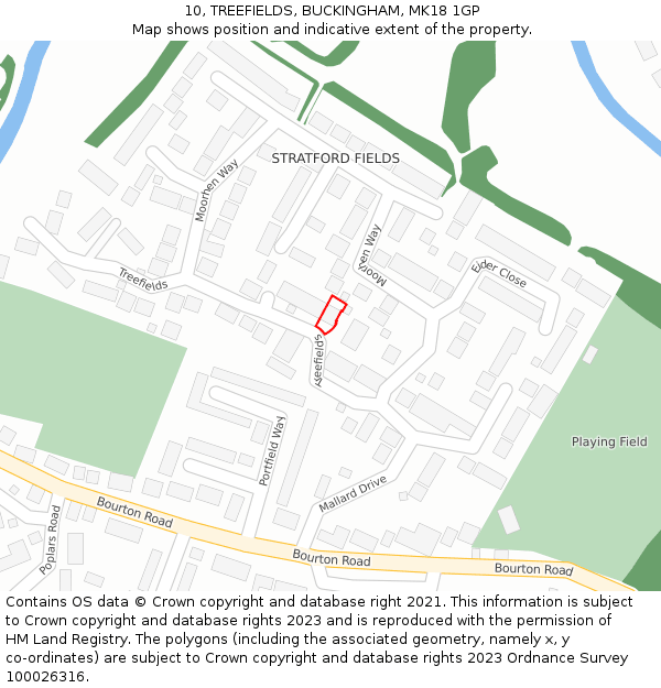 10, TREEFIELDS, BUCKINGHAM, MK18 1GP: Location map and indicative extent of plot