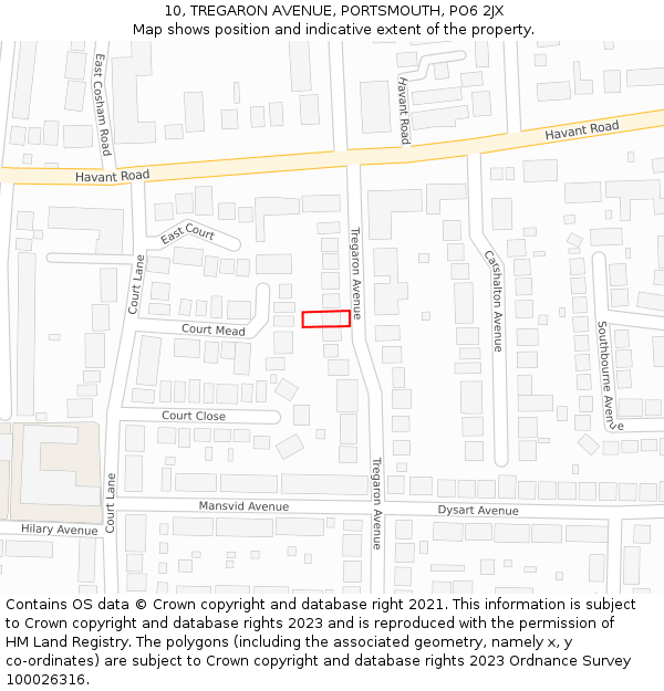 10, TREGARON AVENUE, PORTSMOUTH, PO6 2JX: Location map and indicative extent of plot