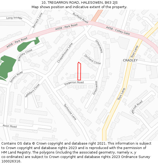 10, TREGARRON ROAD, HALESOWEN, B63 2JS: Location map and indicative extent of plot