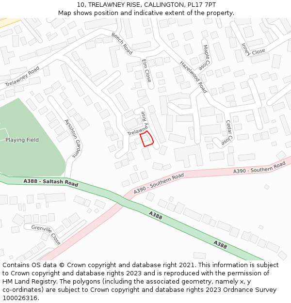 10, TRELAWNEY RISE, CALLINGTON, PL17 7PT: Location map and indicative extent of plot